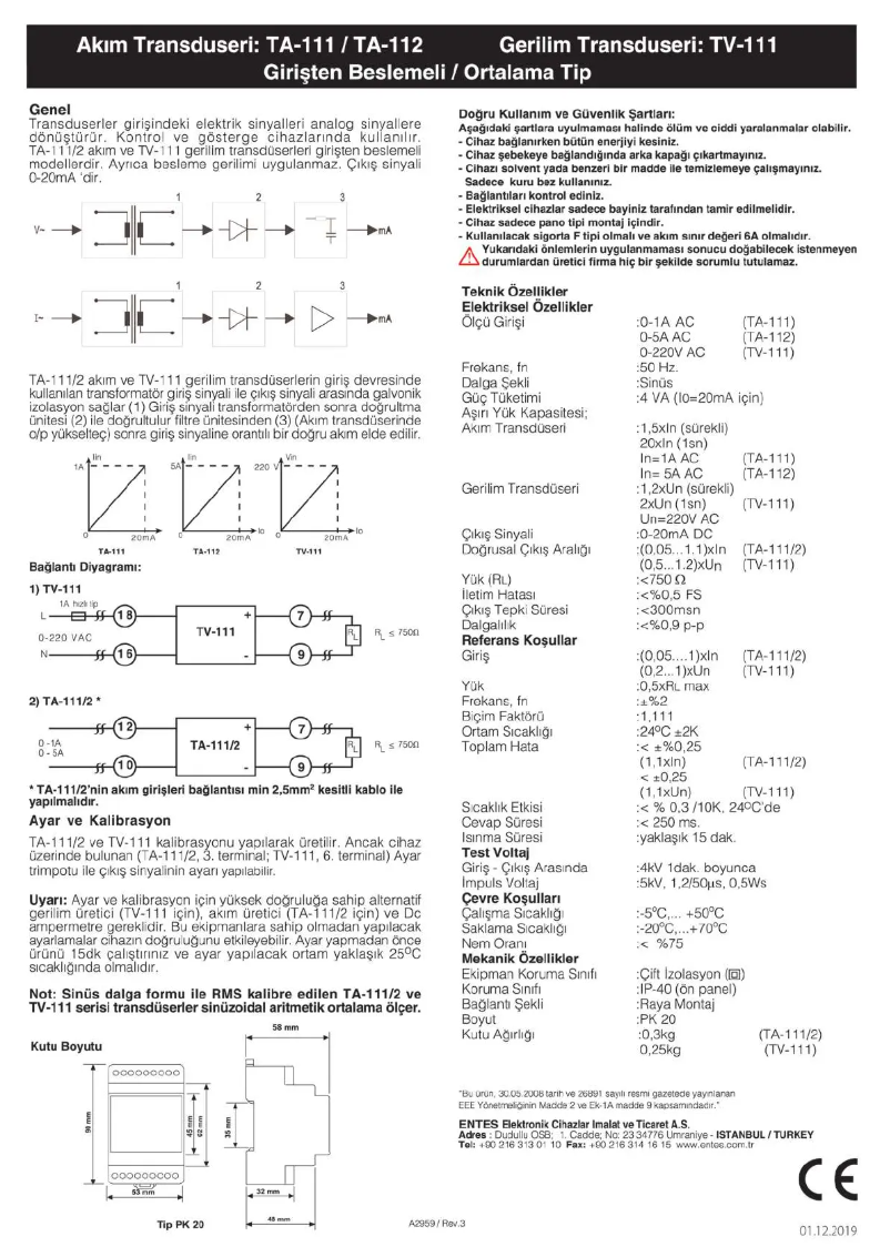 Page n°1 - Manuel utilisateur ENTES TA-112