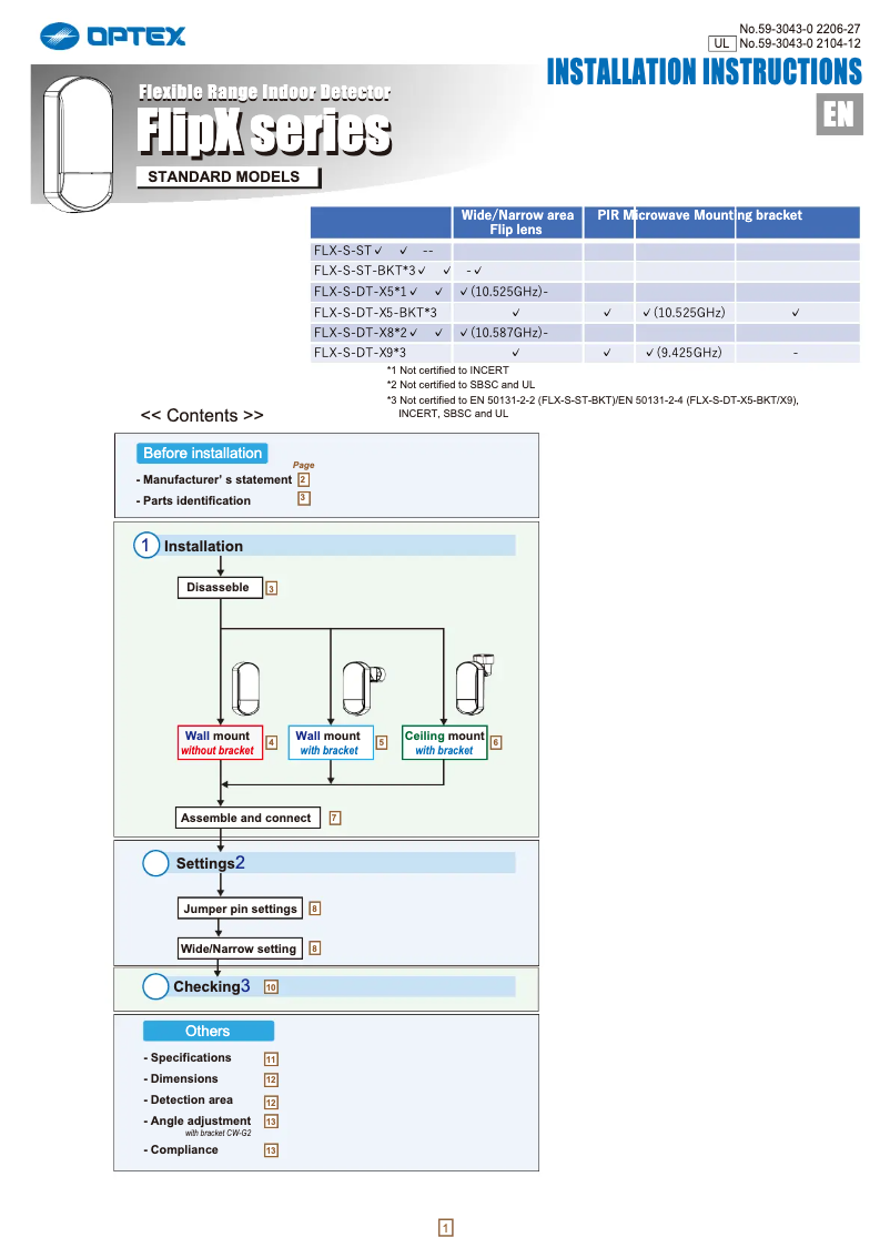 Page n°1 - Manuel utilisateur Optex CW-G2