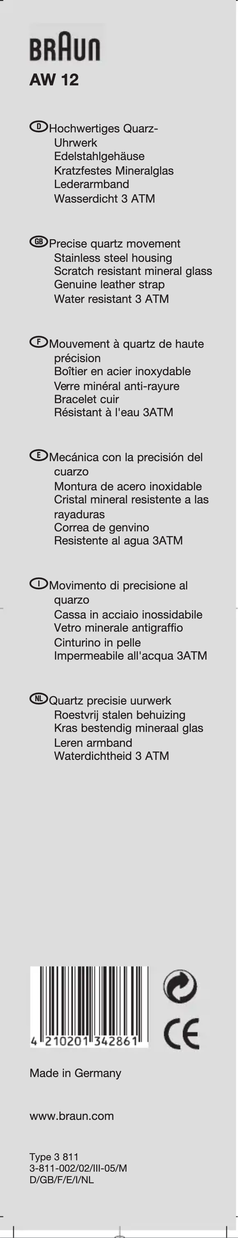 Page 1 de la notice Manuel utilisateur Braun AW12
