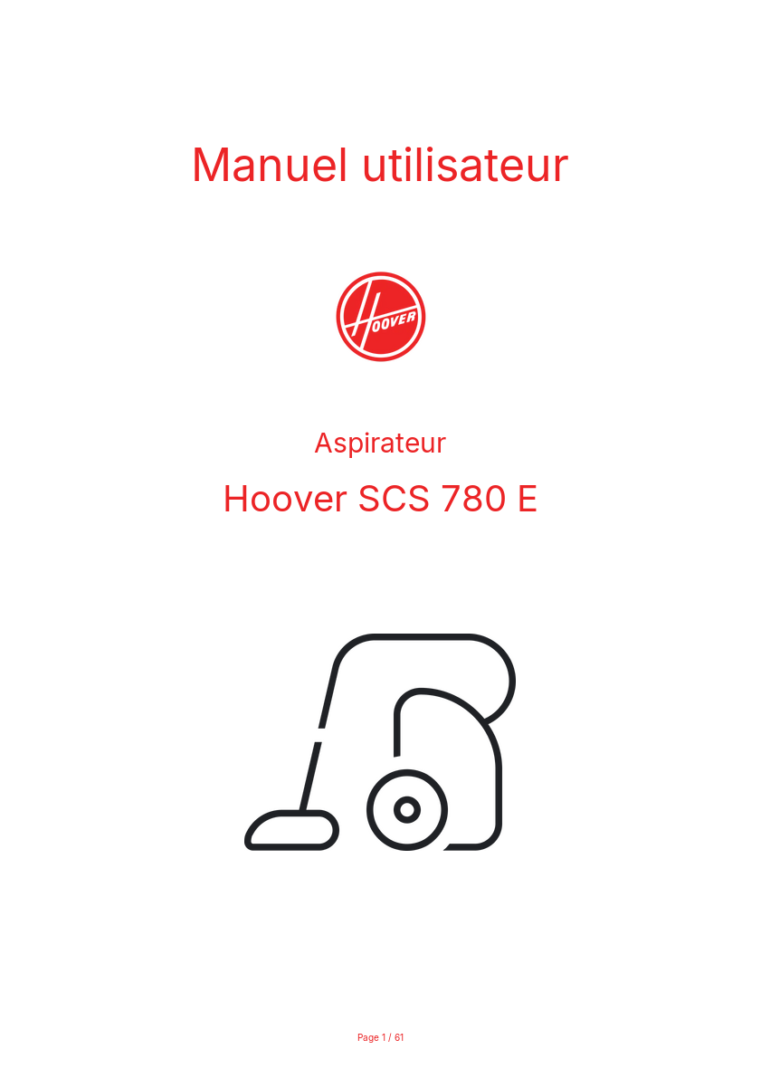 Page n°1 - Manuel utilisateur Hoover SCS 780 E