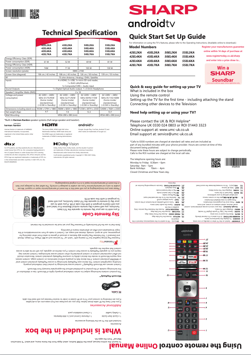 Page 1 de la notice Guide de démarrage rapide Sharp 55EL6KA