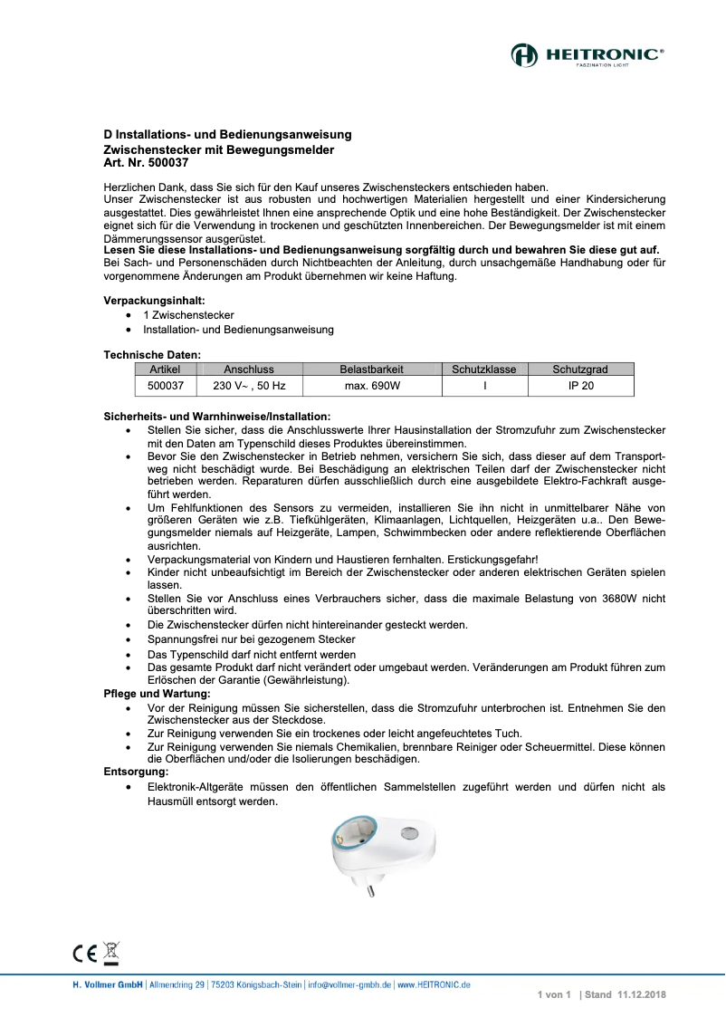 Página 1 del manual Manual de usuario Heitronic 500037