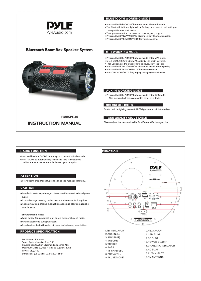 Image de la première page du manuel de l'appareil PMBSPG40