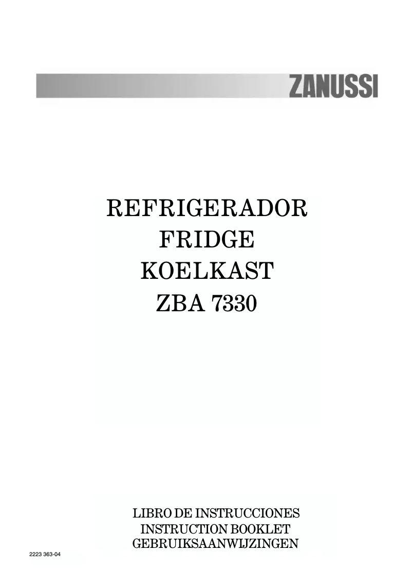 Page n°1 - Manuel utilisateur Zanussi ZBA7330