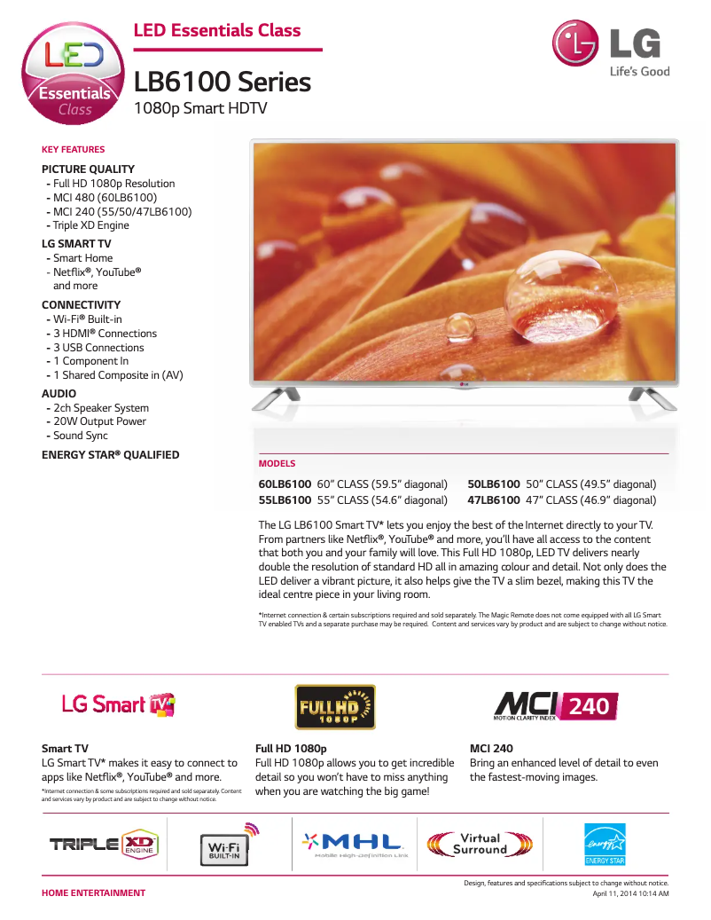 Page n°1 - Fiche technique LG 60LB6100