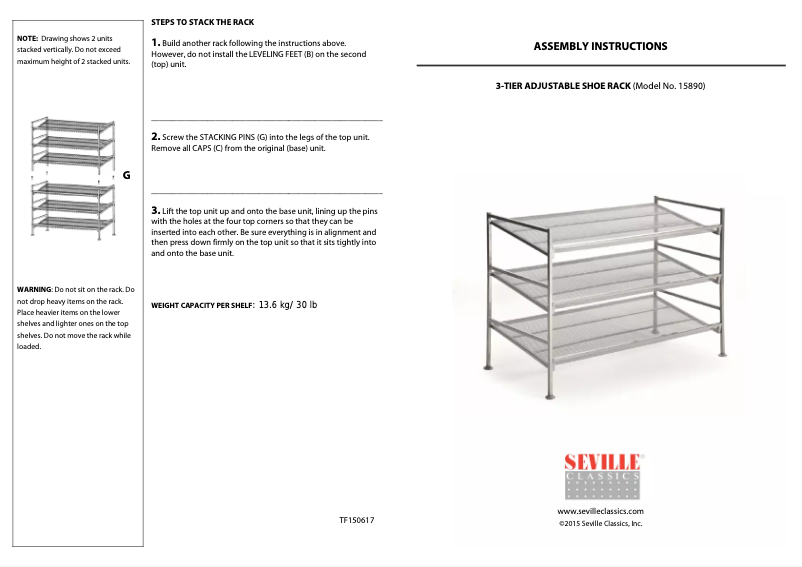 Page 1 de la notice Manuel utilisateur Seville Classics Mesh Utility Shoe Rack 3 Tier