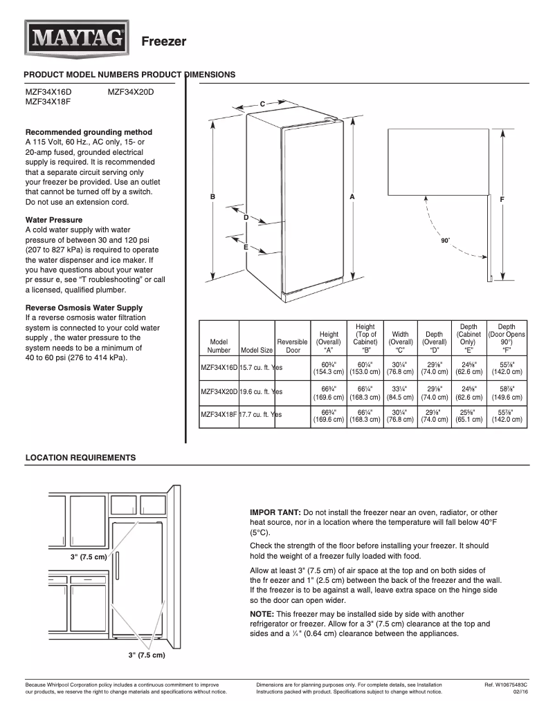 Page 1 de la notice Fiche technique Maytag MZF34X20D