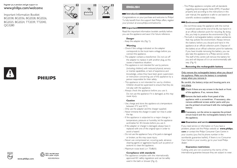 Page 1 of the manual User Manual Philips Series 3000 QG3280