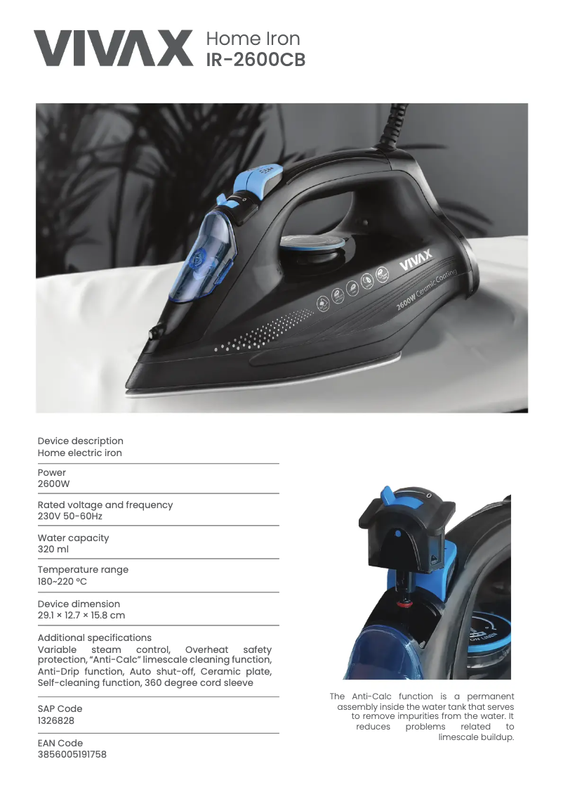 Page 1 of the manual Technical Sheet Vivax IR-2600CB