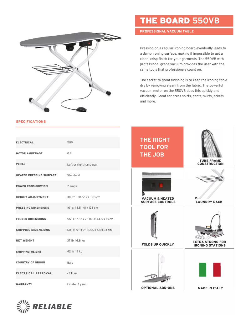 Page n°1 - Fiche technique Reliable 550VB
