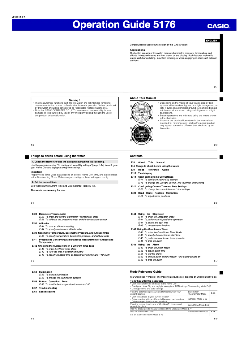 Page 1 de la notice Manuel utilisateur Casio Twin Sensor SGW400H-1BV