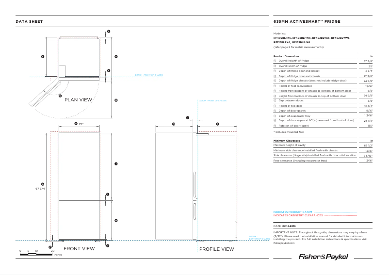 Page n°1 - Fiche technique Fisher & Paykel RF135BLPX6 N