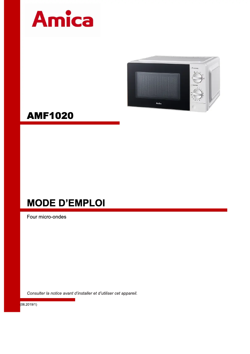Page 1 de la notice Manuel utilisateur Amica AMF1020