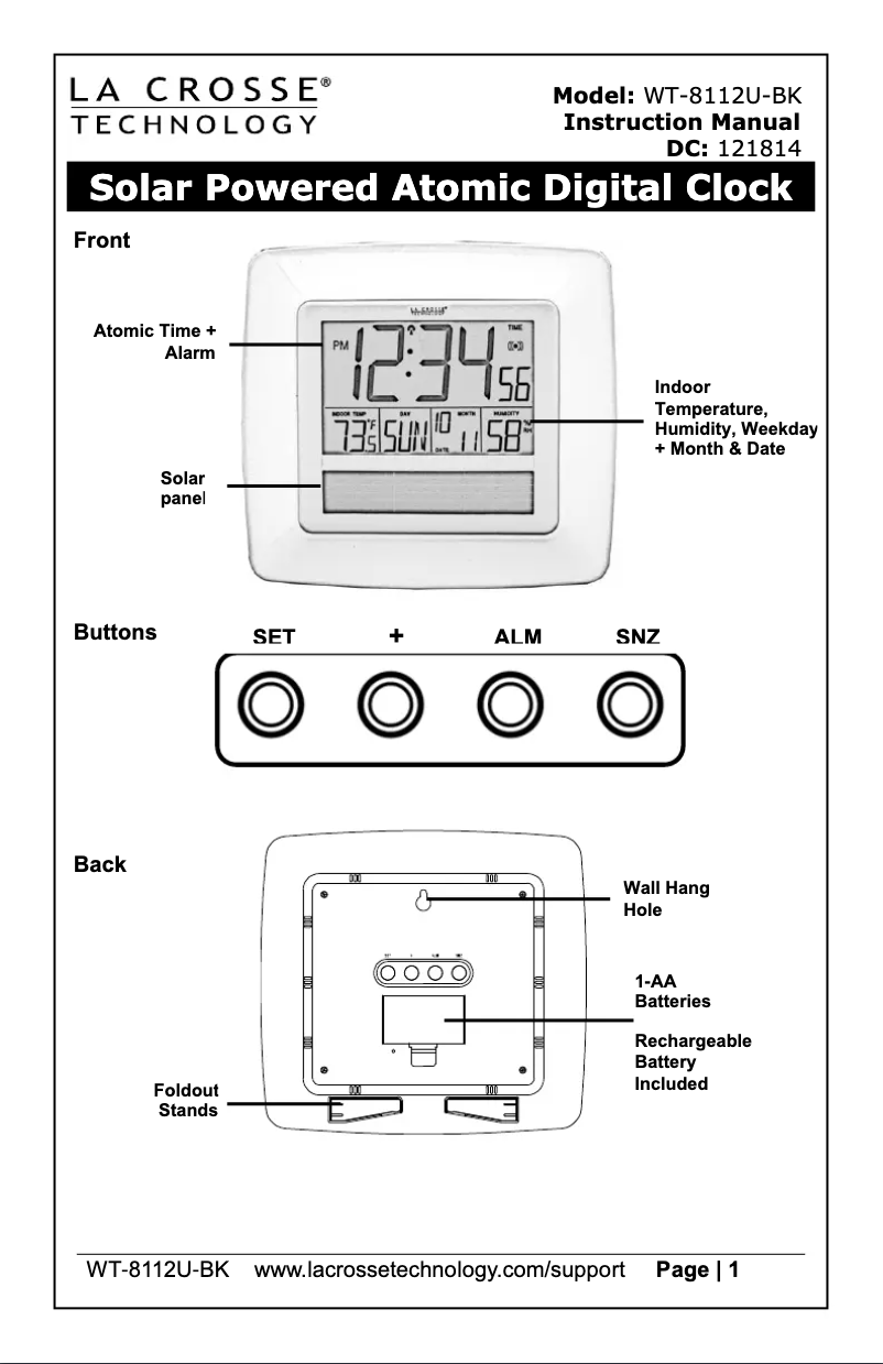 Page 1 de la notice Manuel utilisateur La Crosse Technology WT-8112U-BK
