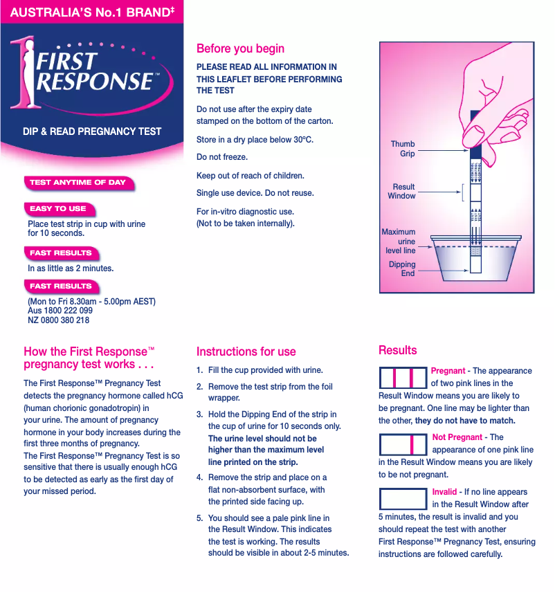 Page 1 de la notice Manuel utilisateur First Response Dip & Read