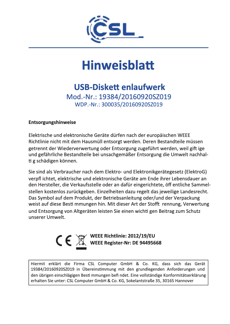 Page n°1 - Manuel utilisateur CSL 300035