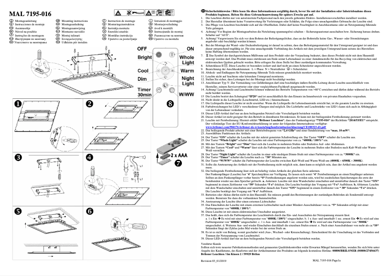 Página 1 del manual Manual de usuario Briloner Piatto