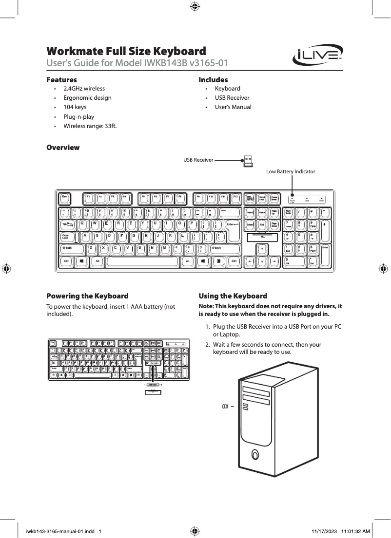 Page n°1 - Manuel utilisateur iLive IWKB143B