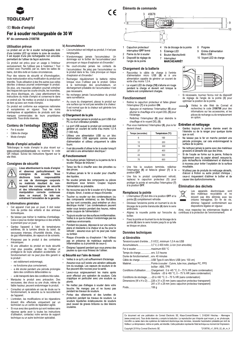 Page 1 de la notice Manuel utilisateur Toolcraft LWK-123