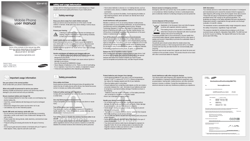 Page n°1 - Manuel utilisateur Samsung SGH-M150