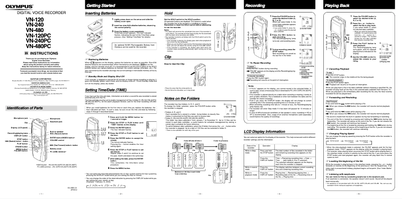 Page 1 de la notice Manuel utilisateur Olympus VN-240PC