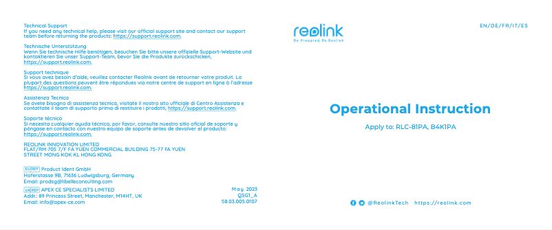 Page 1 de la notice Manuel utilisateur Reolink RLC-81PA