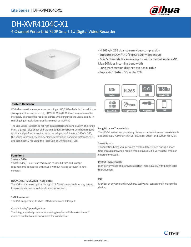 Page n°1 - Fiche technique Dahua Technology XVR4104C-X1