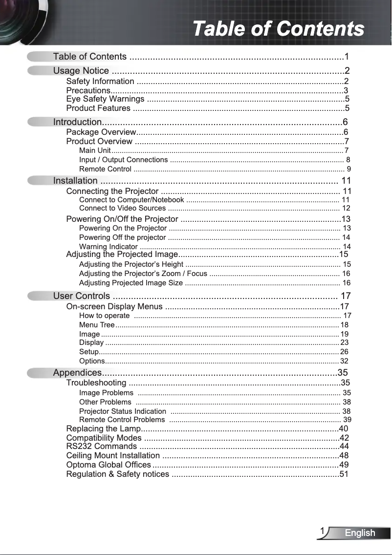 Page n°1 - Manuel utilisateur Optoma DS316L