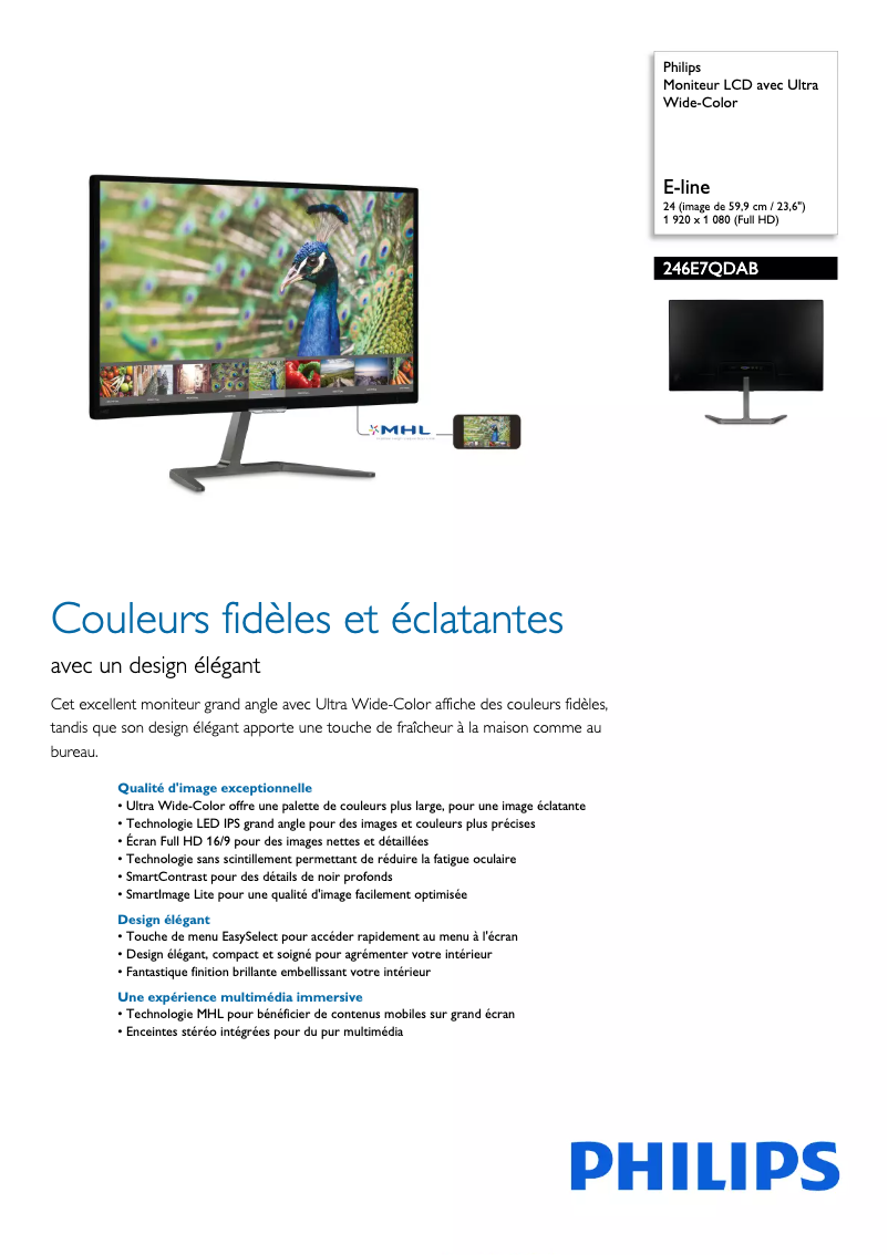 Página 1 del manual Ficha técnica Philips 246E7QDAB