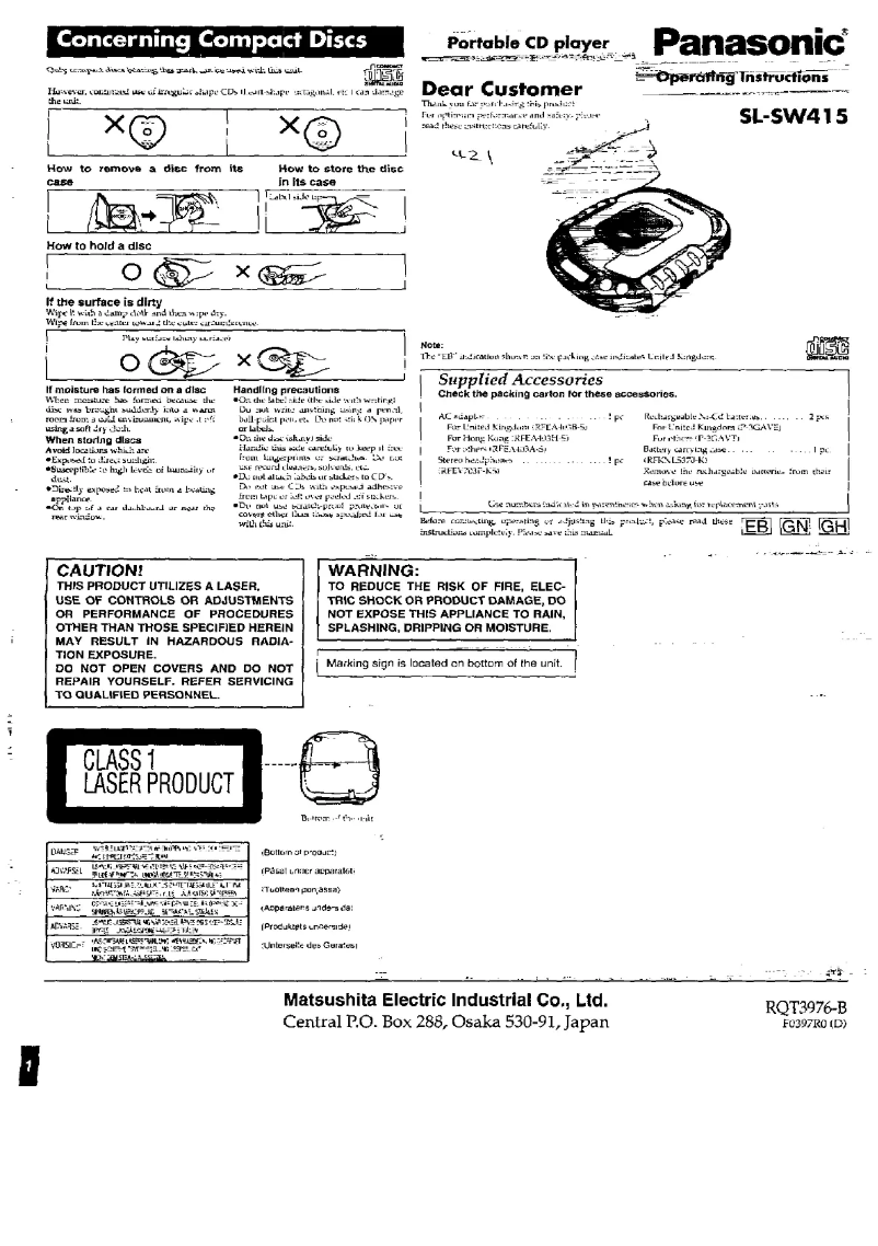 Page n°1 - Manuel utilisateur Panasonic SL-SW415