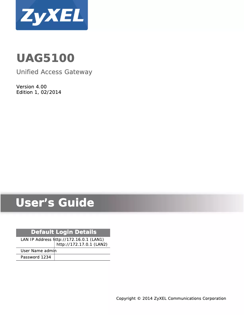 Page 1 de la notice Manuel utilisateur ZyXEL UAG5100