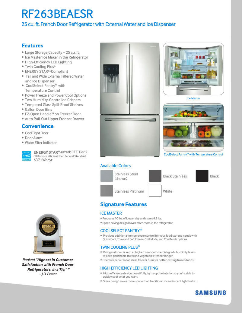 Page 1 de la notice Fiche technique Samsung RF263BEAESG/AA