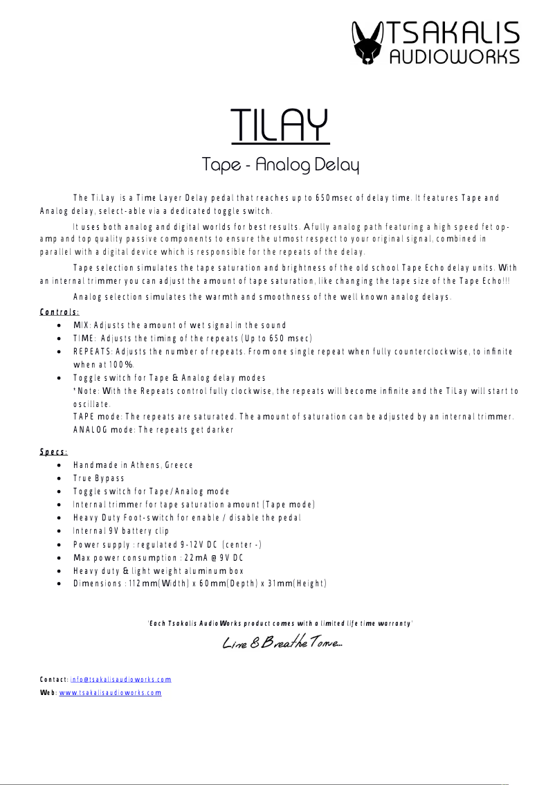 Page 1 de la notice Manuel utilisateur Tsakalis AudioWorks Tilay