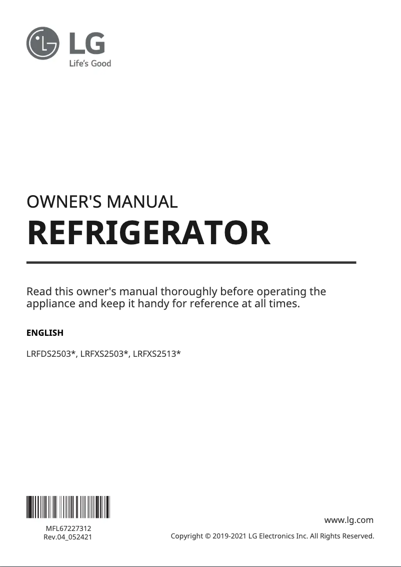 Page 1 de la notice Manuel utilisateur LG LRFXS2513S