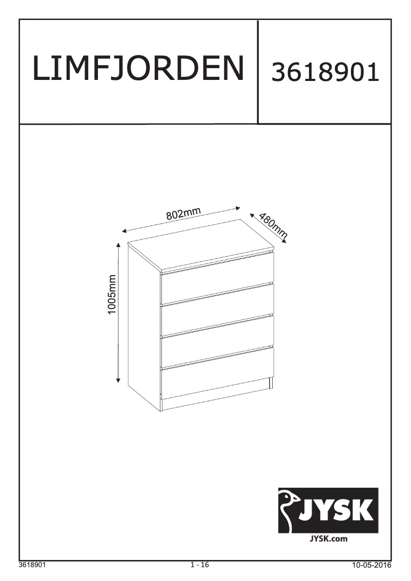 Page n°1 - Manuel utilisateur JYSK Limfjorden (52x105x22)