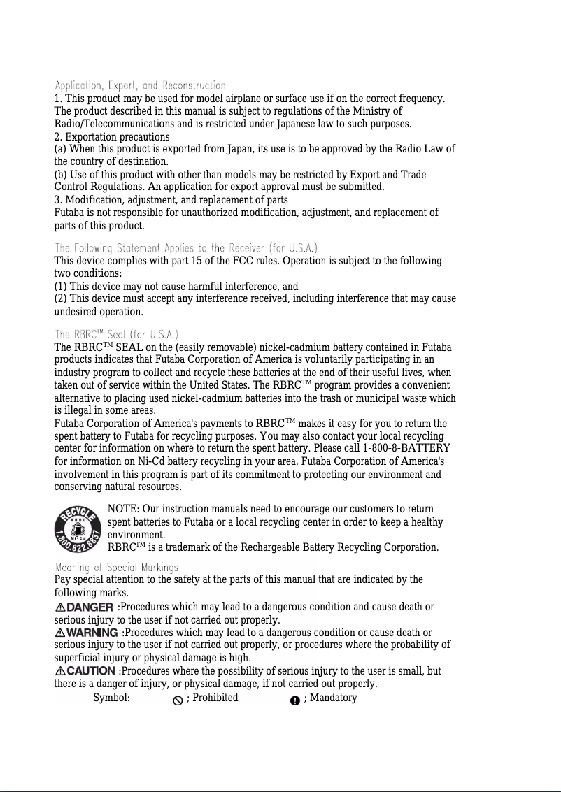 Page 1 de la notice Manuel utilisateur Futaba 6XA