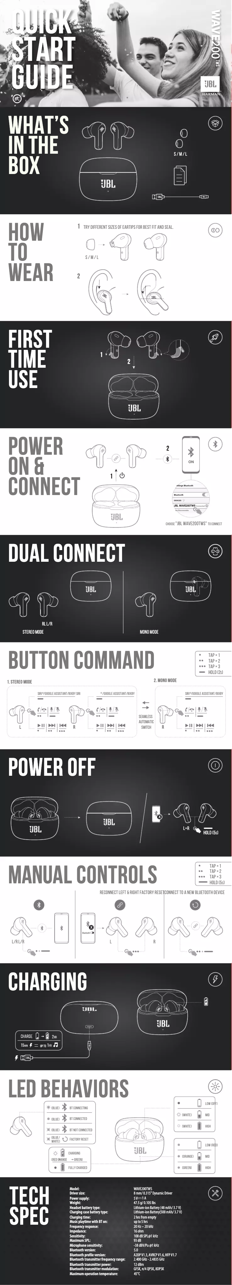 Page 1 de la notice Manuel utilisateur JBL Wave 200TWS