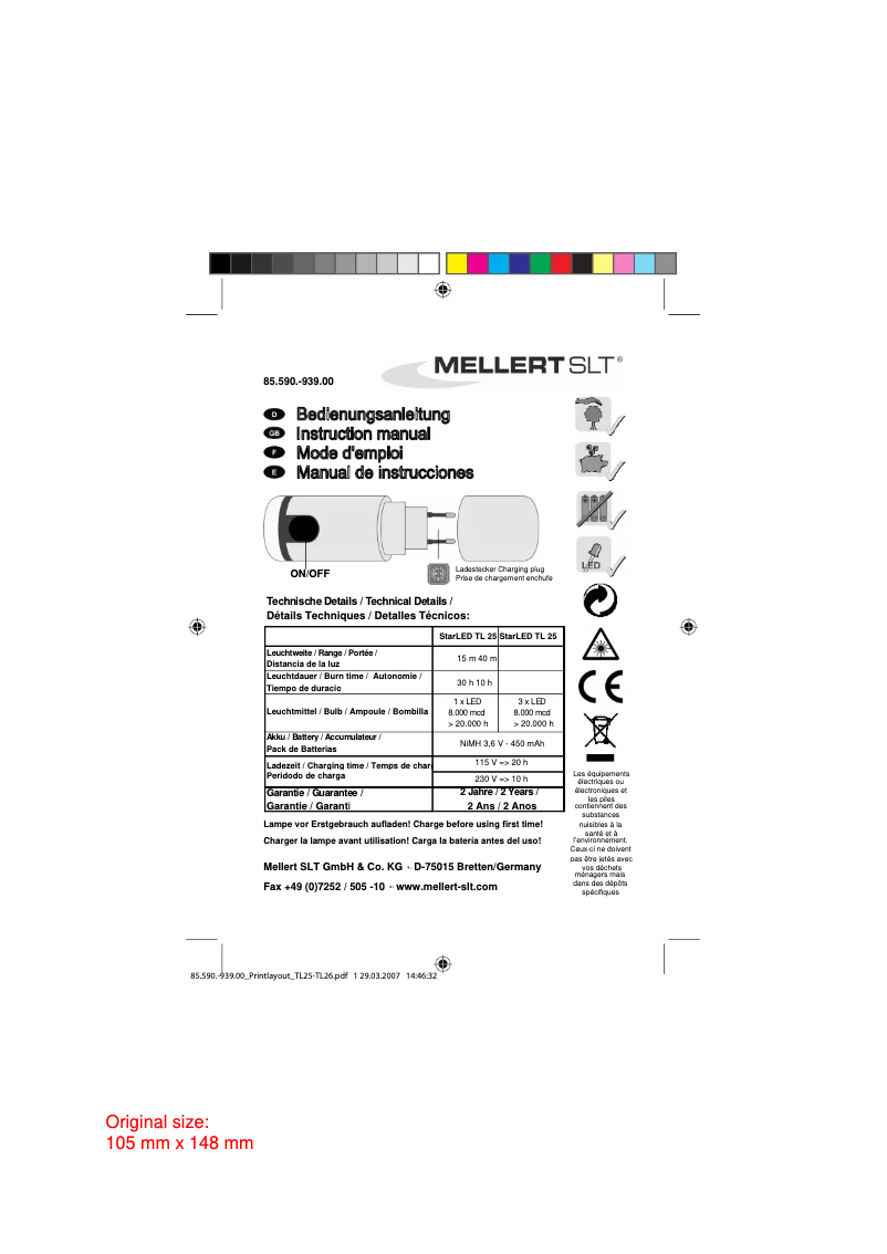 Page 1 de la notice Manuel utilisateur Mellert SLT StarLED TL 25