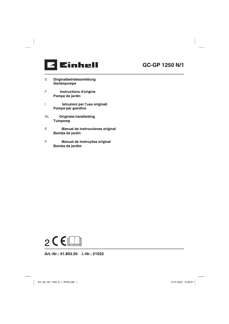 Page 1 de la notice Manuel utilisateur Einhell GC-GP 1250 N/1