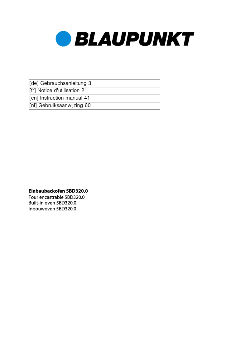 Page n°1 - Manuel utilisateur Blaupunkt 5BD32050