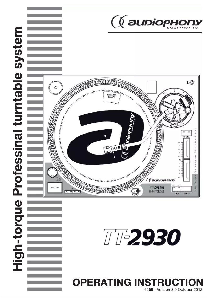 Page n°1 - Manuel utilisateur Audiophony TT-2930