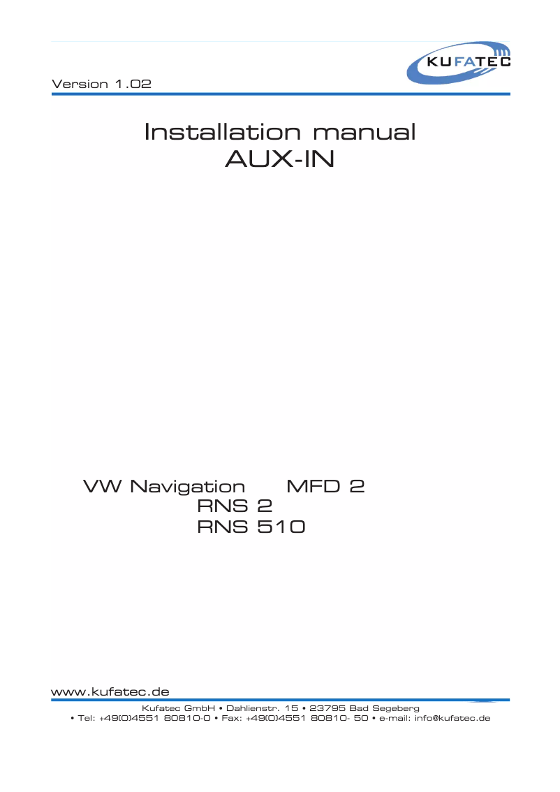 Page n°1 - Manuel utilisateur Volkswagen RNS 2