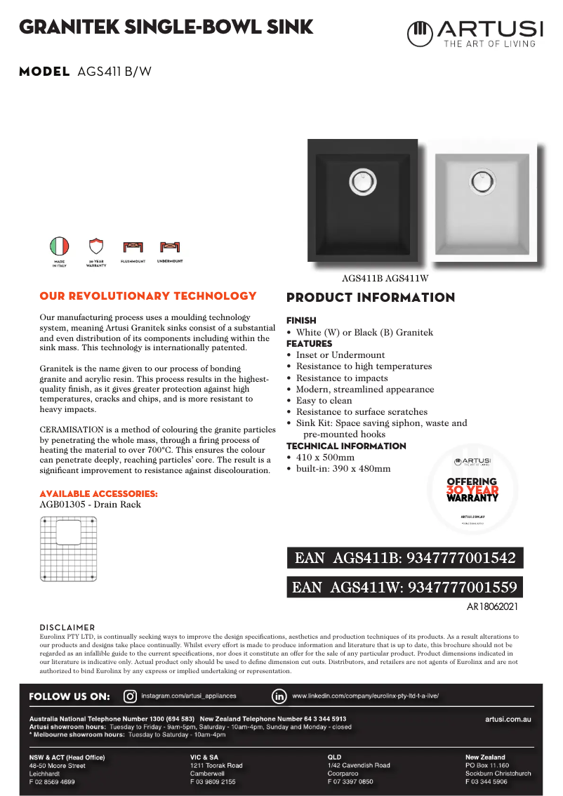 Page 1 de la notice Fiche technique Artusi AGS1001B