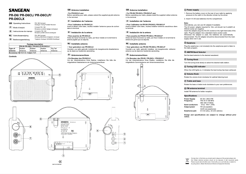 Image de la première page du manuel de l'appareil PR-D6CLP