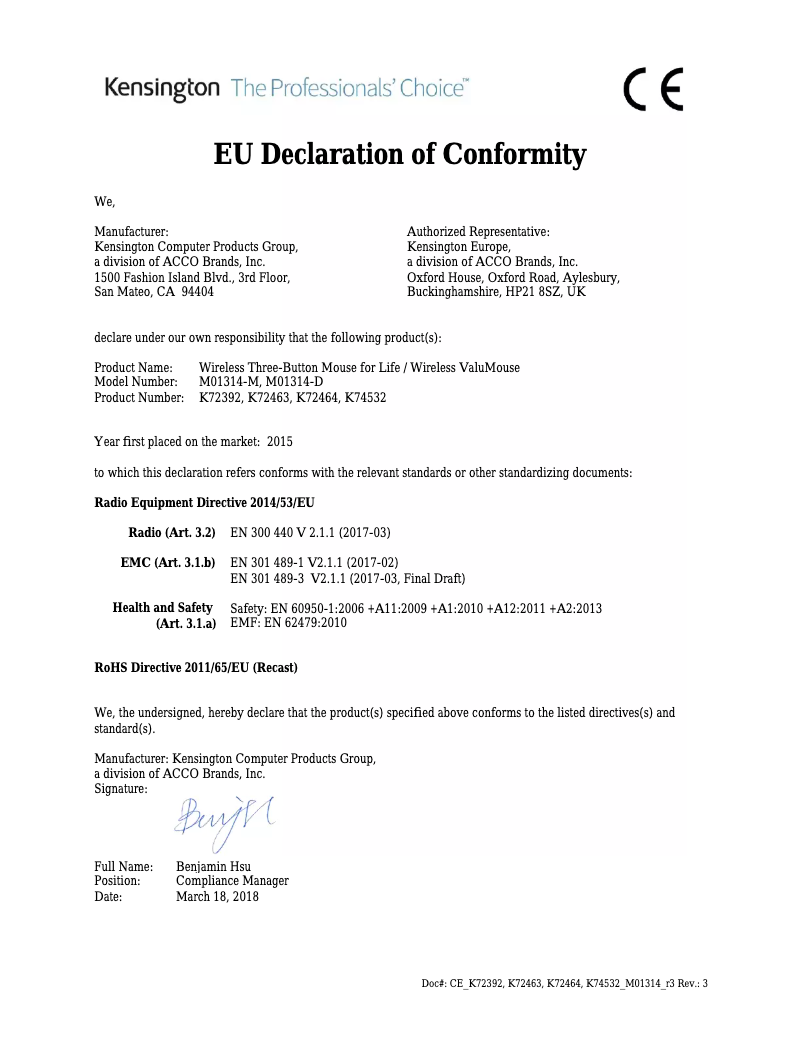 Image de la première page du manuel de l'appareil K72392USA