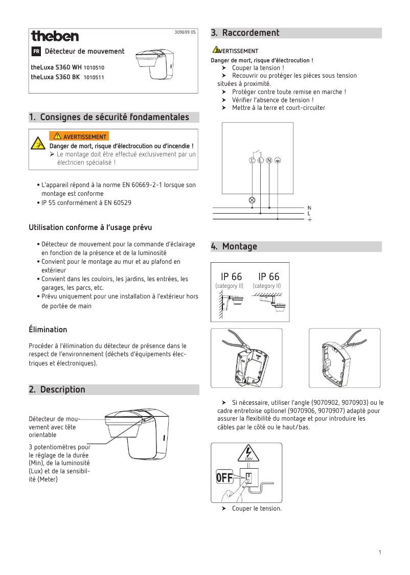Page 1 de la notice Manuel utilisateur Theben TheLuxa S360 BK