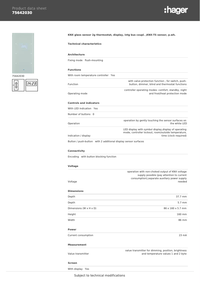 Page n°1 - Fiche technique Hager 75642030