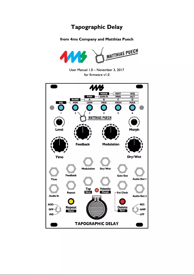 Page 1 de la notice Manuel utilisateur 4ms Tapographic Delay