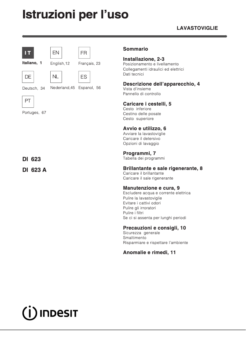 Page n°1 - Manuel utilisateur Indesit DI 623 A