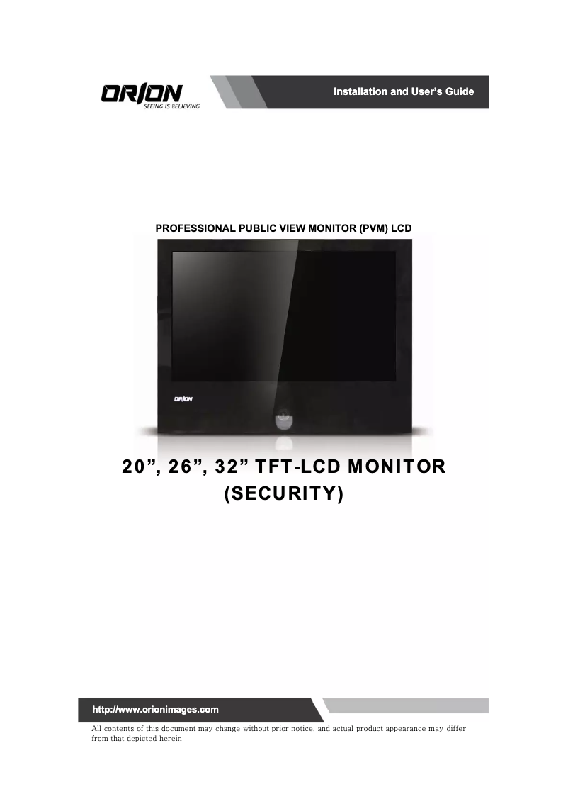 Page 1 de la notice Manuel utilisateur Orion Value 26PVMV